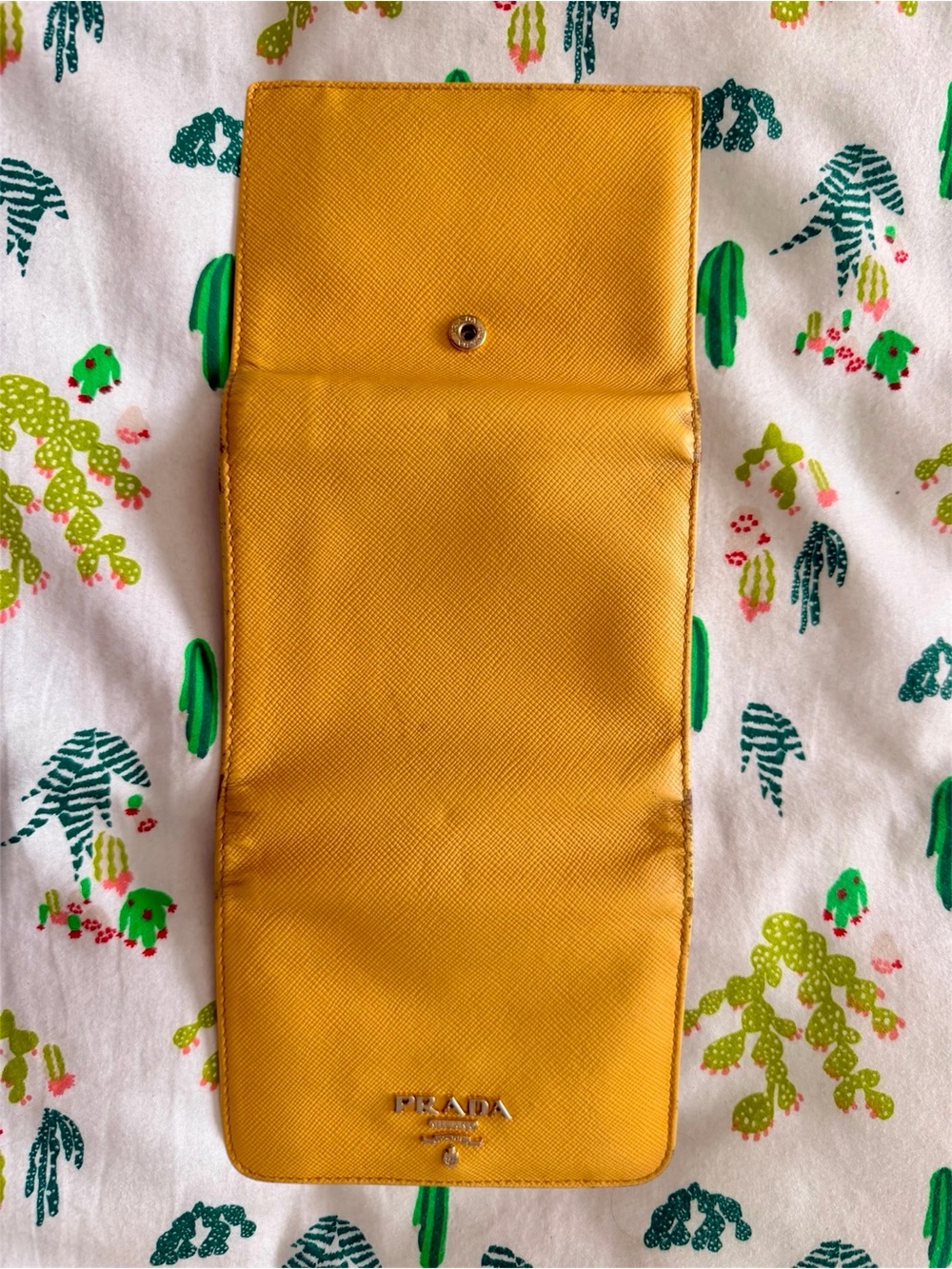 Prada Saffiano Leather Yellow Compact Trifold Wallet - Picture 2 of 6